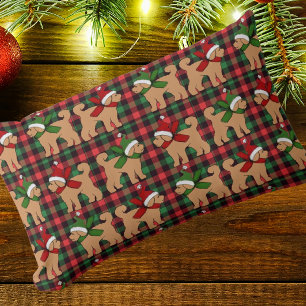 Fun Green Red Plaid Cute Tan Puppy  Lumbar Cushion