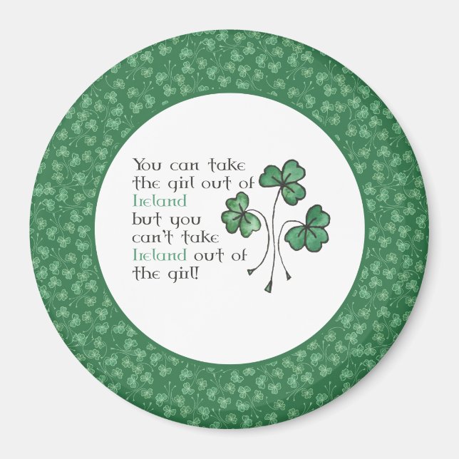 Fun Green Shamrocks Irish Girl Large Round Magnet (Front)