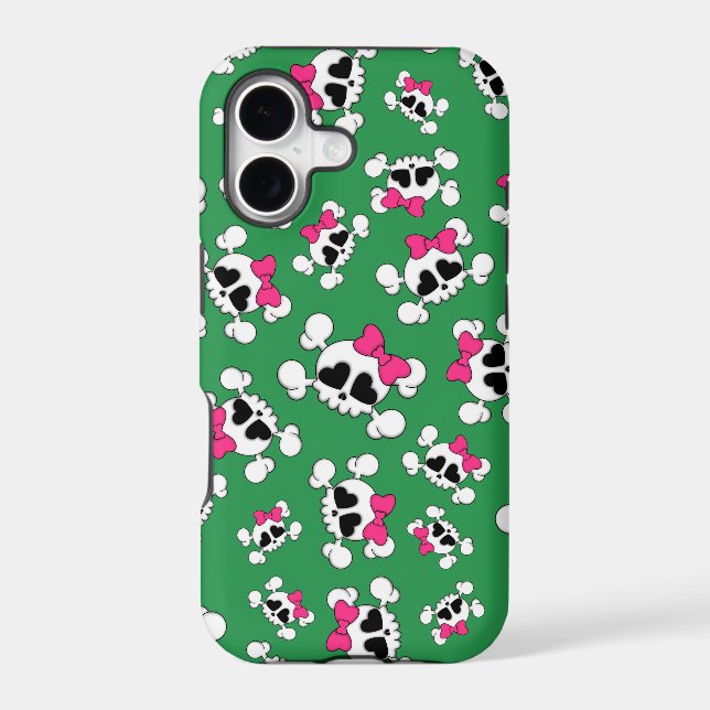 Fun green skulls and bows pattern (Back)