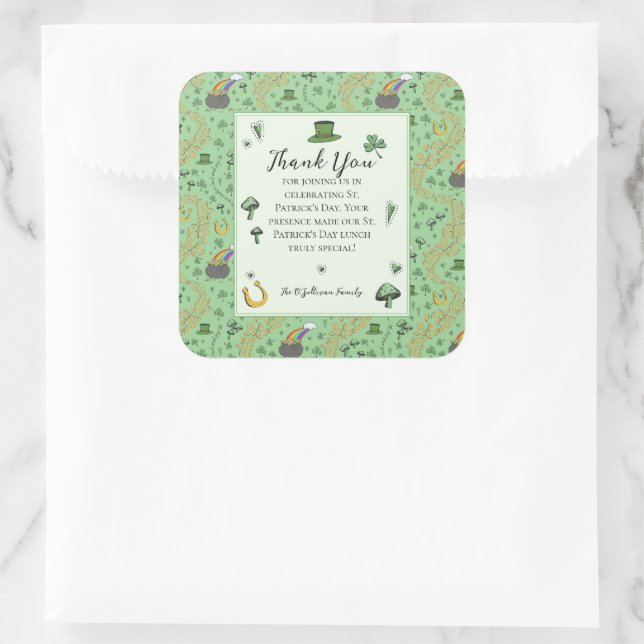Fun Green St Patricks Irish Blessings Thank You Square Sticker (Bag)