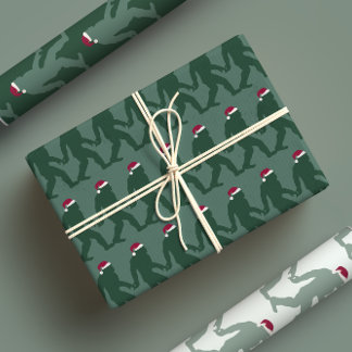 Fun Green Tonal Bigfoot Santa Unique Xmas Wrapping Paper Sheet