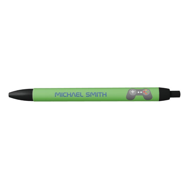 Fun Green Video Game Themed Personalised Black Ink Pen (Front)