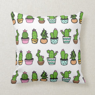 Fun Green & White Cactus Print Throw Pillow