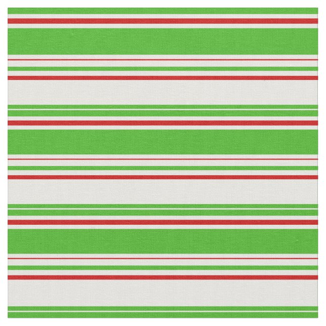 Fun Green, White, Red Christmas Style Pattern Fabric (Close Up)