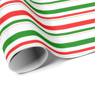 Fun Green, White, Red Christmas Themed Stripes Wrapping Paper