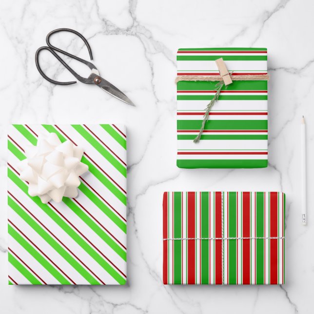 Fun Green, White, Red Coloured Christmas Inspired Wrapping Paper Sheet (Front)