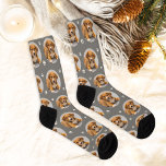 Fun Grey Custom Dog Photo Paw Print Socks<br><div class="desc">A classic neutral backdrop for your pup's starring moment. These custom socks feature a single dog photo in a round frame on a soft grey background with white paw prints. Upload one photo to create a wearable personalised gift for any dog parent. A great choice for the pet lover who...</div>