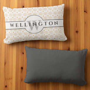 Fun Grey Monogram Name Hand Drawn Sun Lumbar Cushion