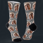 Fun Grey Newlyweds Photo Pattern Socks<br><div class="desc">These fun grey newlyweds photo pattern wedding dress or casual socks feature the couple's photo and white hearts in an offset pattern and their names and wedding date! These are perfect for the groom as he walks down the aisle, as a gift for the bride, as a bridal party favour,...</div>