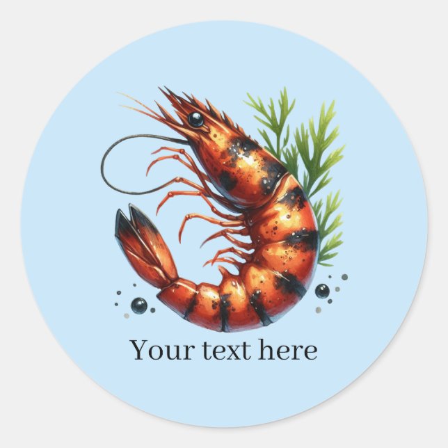 Fun grilled shrimp customizable classic round sticker (Front)