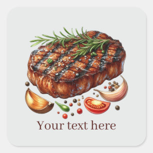 Fun grilled steak customisable square sticker
