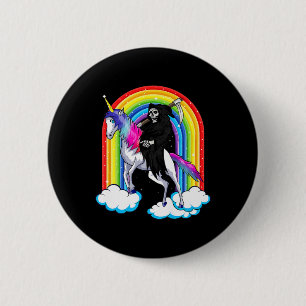 Fun Grim Reaper Riding An Unicorn Death Unicorn Ha 6 Cm Round Badge