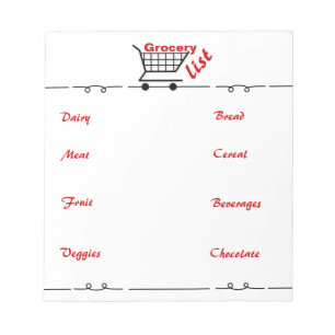 Fun Grocery List Notepad for Chocolate Lover