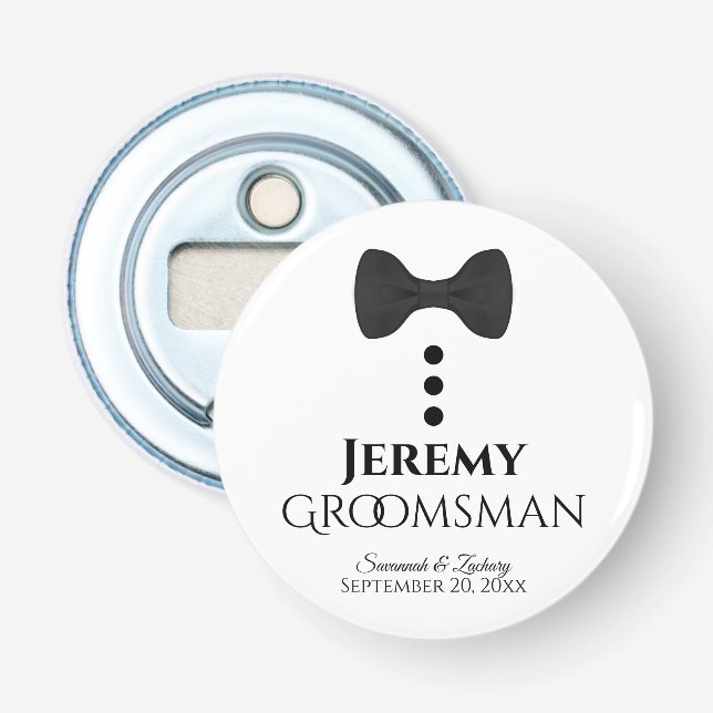 Fun Groomsman Wedding Favour Black Tie Tuxedo Bottle Opener (Front)