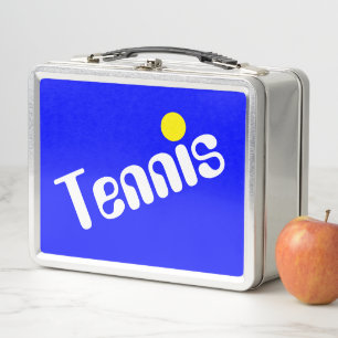 Fun Groovy White Yellow TENNIS Text On Bright Blue Metal Lunch Box