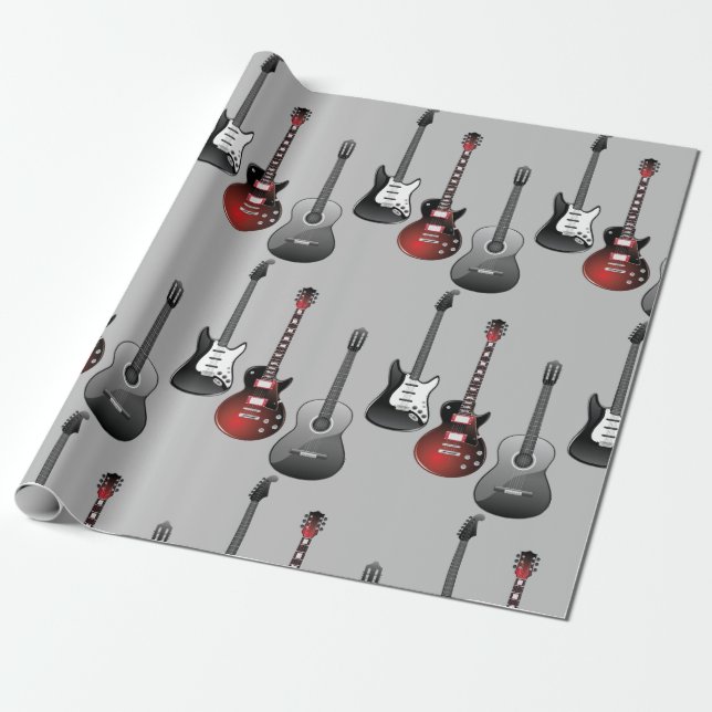 Fun Guitar Musician Pattern Wrapping Paper (Unrolled)