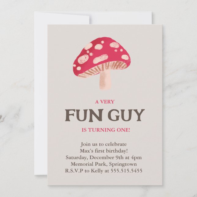 Fun Guy Mushroom Theme birthday invitation (Front)