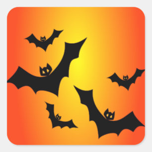 Fun Halloween Bats on Yellow & Orange Square Sticker