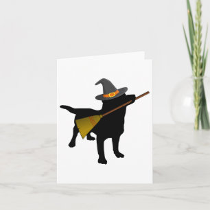 Fun Halloween Black Lab Dog Cute Witch Hat Broom  Card
