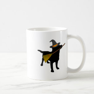 Fun Halloween Black Lab Dog Cute Witch Hat Broom Coffee Mug