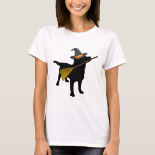 Fun Halloween Black Lab Dog Cute Witch Hat Broom T-Shirt