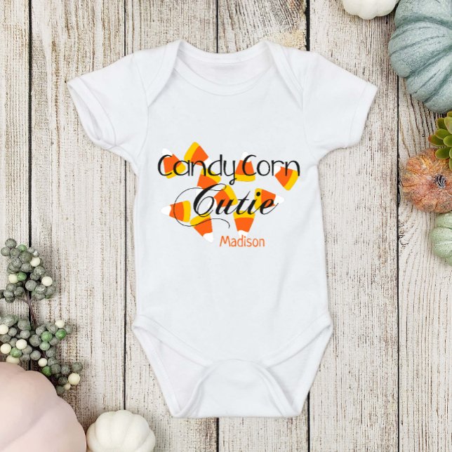 Fun Halloween Candy Corn Cutie Baby Name Baby Bodysuit (Creator Uploaded)
