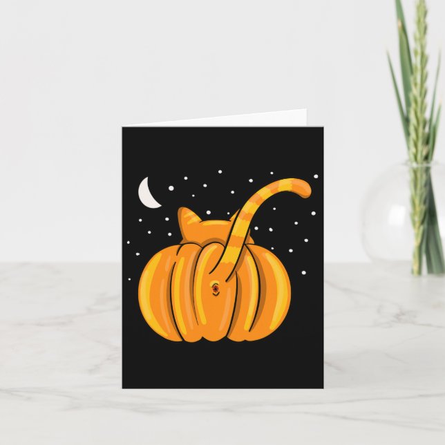 Fun Halloween Cat Butt Pumpkin Orange Tab  Card (Front)