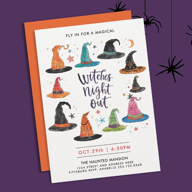 Fun Halloween Colourful Witch Hats Kids Watercolor Invitation (Creator Uploaded)