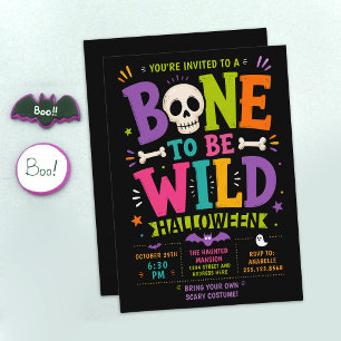 Fun Halloween Costume Party Colourful Skull Typo Invitation
