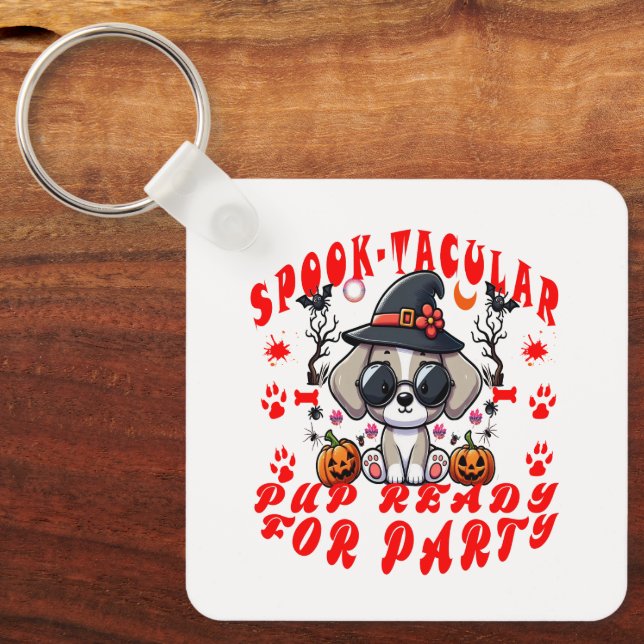 Fun Halloween Dog Pumpkin Design for Pets! Key Ring (Front)
