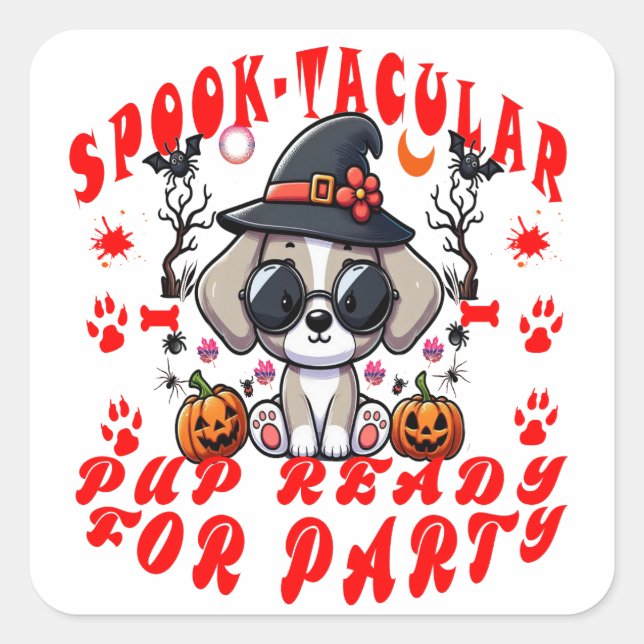 Fun Halloween Dog Pumpkin Design for Pets! Square Sticker (Front)