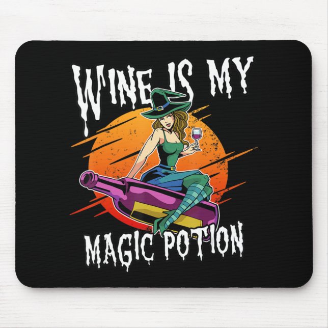 Fun Halloween Drinking Witch Magic Wine Drinker  Mouse Pad (Front)