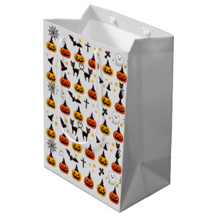 Fun Halloween Ghost Black Cat Orange JackOLantern Medium Gift Bag