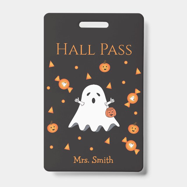 Fun Halloween Ghost Hall Pass ID Badge (Front)