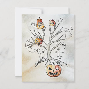 Fun Halloween ghost & pumpkin print, spooky season Holiday Card