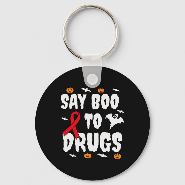 Fun Halloween Gift Say Boo To Drugs Awareness Red  Key Ring (Front)