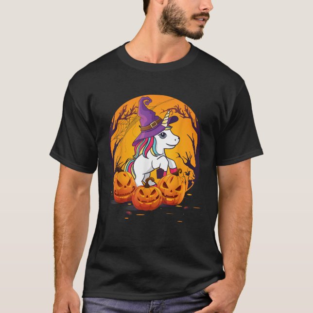 Fun Halloween Girls Kids Witchy Unicorn Halloween T-Shirt (Front)
