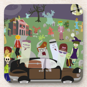 Fun Halloween Graveyard Party Illustration Coaster