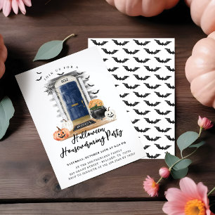Fun Halloween Housewarming Party Navy Front Door Announcement