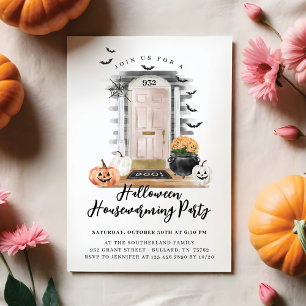 Fun Halloween Housewarming Party Pink Front Door Announcement