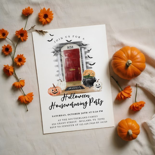 Fun Halloween Housewarming Party Red Front Door Announcement (Fun Halloween Housewarming Party Red Front Door Announcement)