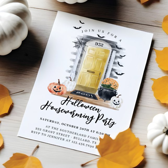 Fun Halloween Housewarming Party Yellow Front Door Announcement (Fun Halloween Housewarming Party Yellow Front Door Announcement)