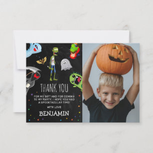 Fun Halloween Kids Birthday Party Photo  Thank You Card