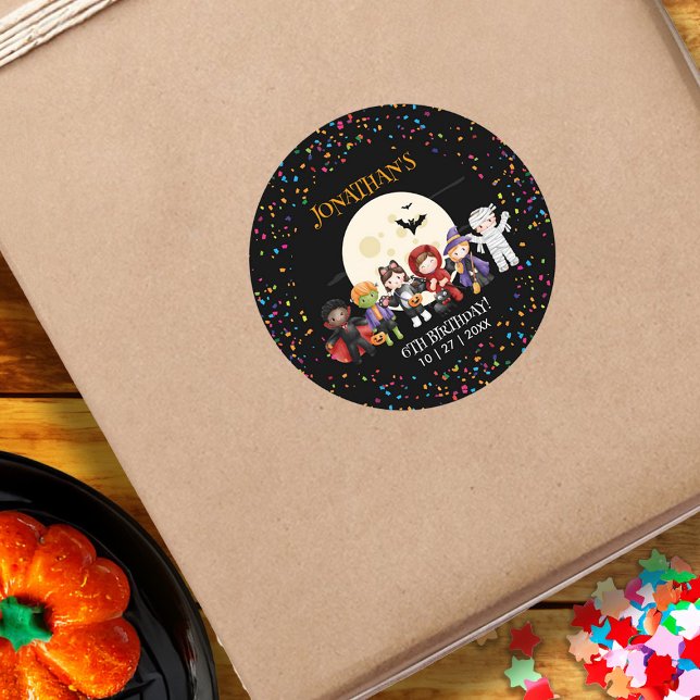 Fun Halloween Kids Costume Birthday Party Classic Round Sticker (Fun Halloween Kids Costume Birthday Party Classic Round Sticker)