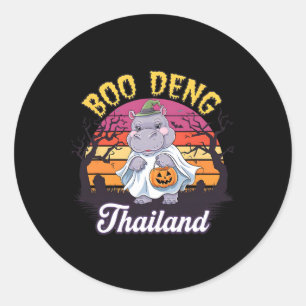 Fun Halloween Moo Deng Hippo Baby Classic Round Sticker