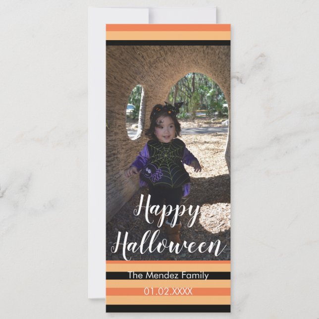 Fun Halloween Orange Black Photo Card (Front)