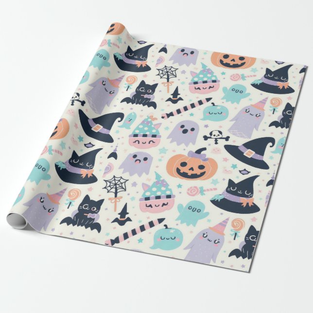 Fun Halloween Pastel Pattern Wrapping Paper (Unrolled)