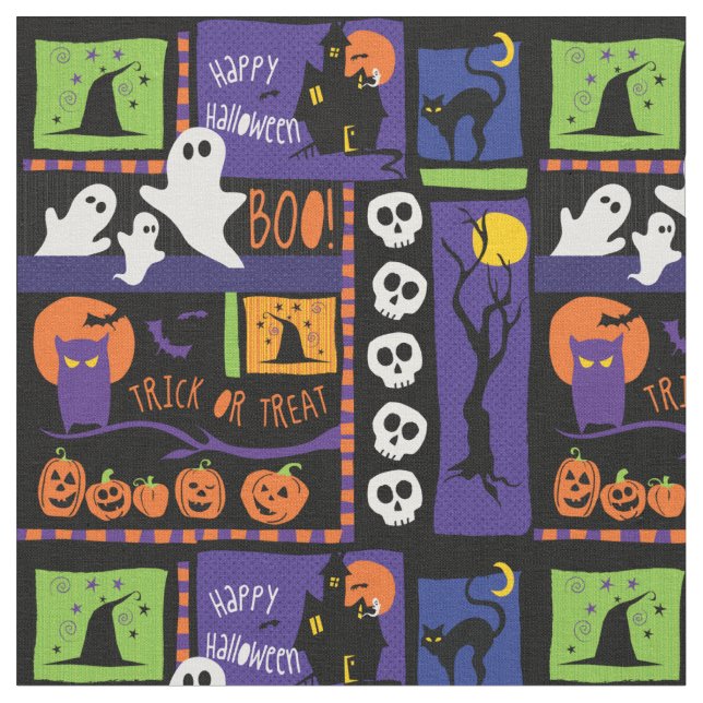 Fun Halloween Patch Print Fabric (Close Up)