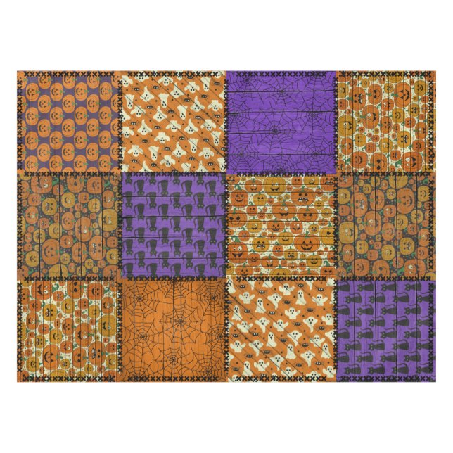 Fun Halloween Patchwork Image Tablecloth (Front (Horizontal))