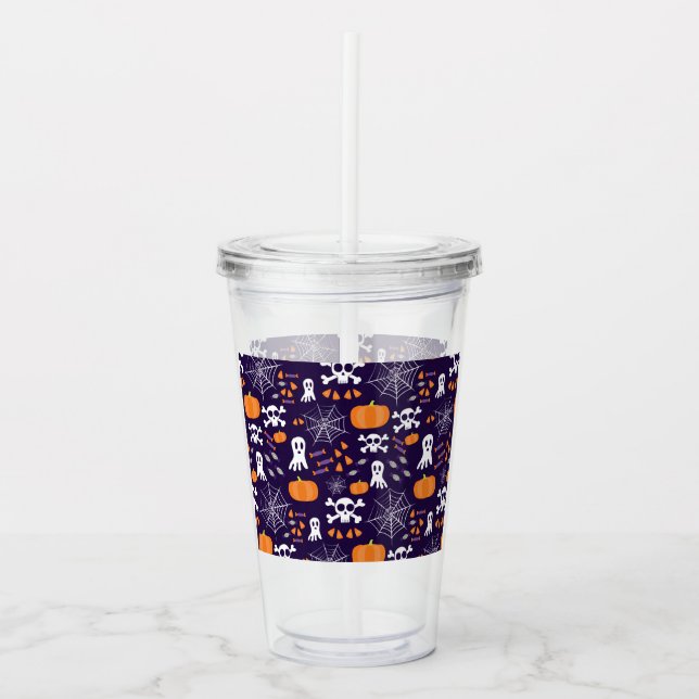 Fun Halloween Pattern Acrylic Tumbler (Front)